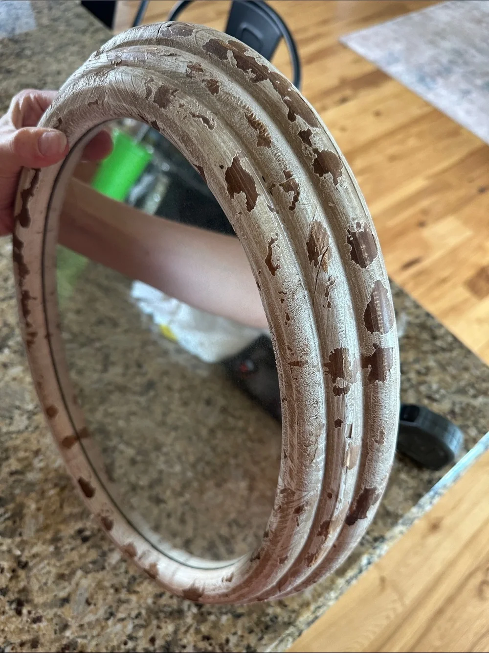 Wooden Oval Wall Mirror in White Distressed Paint, lake home, vintage, farmhouse
